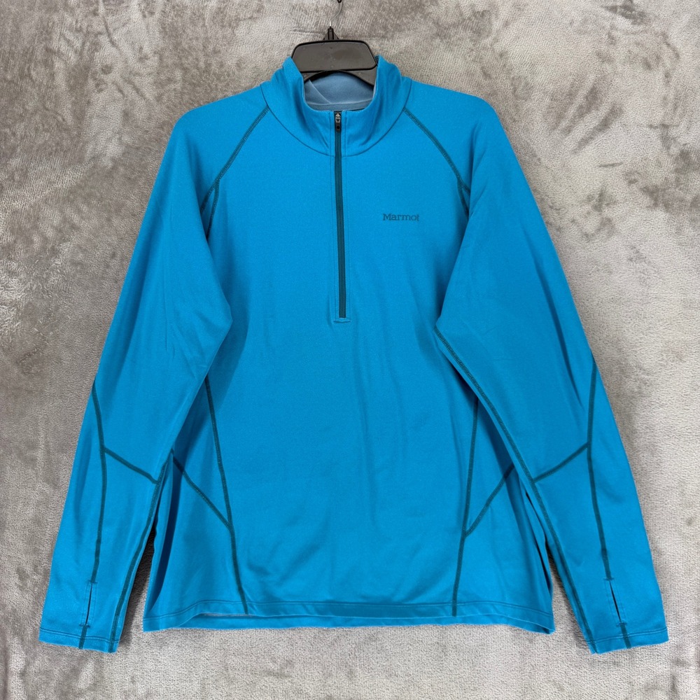 Marmot Pullover Top Men XL Blue 1/4 Zip Long Sleeve Thumbholes Activewear 24533
